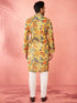 Men's Mustard Cotton Linen Kurta Set with Cream Pyjama