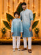 Men's Aqua Cotton Sequin Ombre Kurta with White Trousers