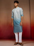 Men's Aqua Cotton Sequin Ombre Kurta with White Trousers
