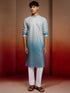 Men's Aqua Cotton Sequin Ombre Kurta with White Trousers