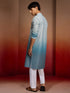 Men's Aqua Cotton Sequin Ombre Kurta with White Trousers