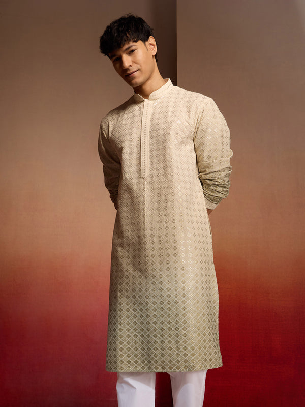 Men's Green Ombre Long Kurta