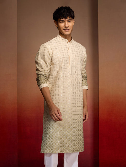 Men's Green Ombre Long Kurta