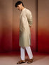 Men's Green Cotton Sequin Ombre Kurta with White Trousers