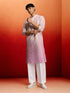 Men Pink Cambric Cotton Kurta with Wide leg Pant Festive Ethnic Wear