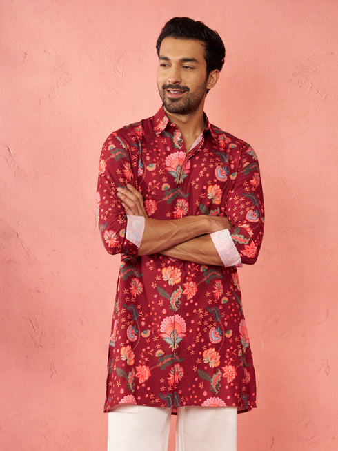 Men's Maroon Rayon Kurta