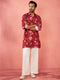 Men's Maroon Rayon Kurta with Cream Flare Pant