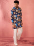 Men's Blue Digital Print Kurta with Cream Palazzo Set