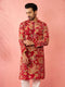 Men’s Maroon Crepe Zari Embroidered Mandarin Collar Kurta with Digital Floral Print