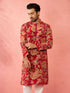 Men’s Maroon Crepe Zari Embroidered Mandarin Collar Kurta with Digital Floral Print
