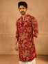 Men’s Maroon Crepe Zari Embroidered Mandarin Collar Kurta with Digital Floral Print