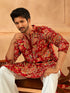 Men’s Maroon Crepe Zari Embroidered Mandarin Collar Kurta with Digital Floral Print