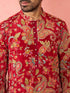 Men’s Maroon Crepe Zari Embroidered Mandarin Collar Kurta with Digital Floral Print