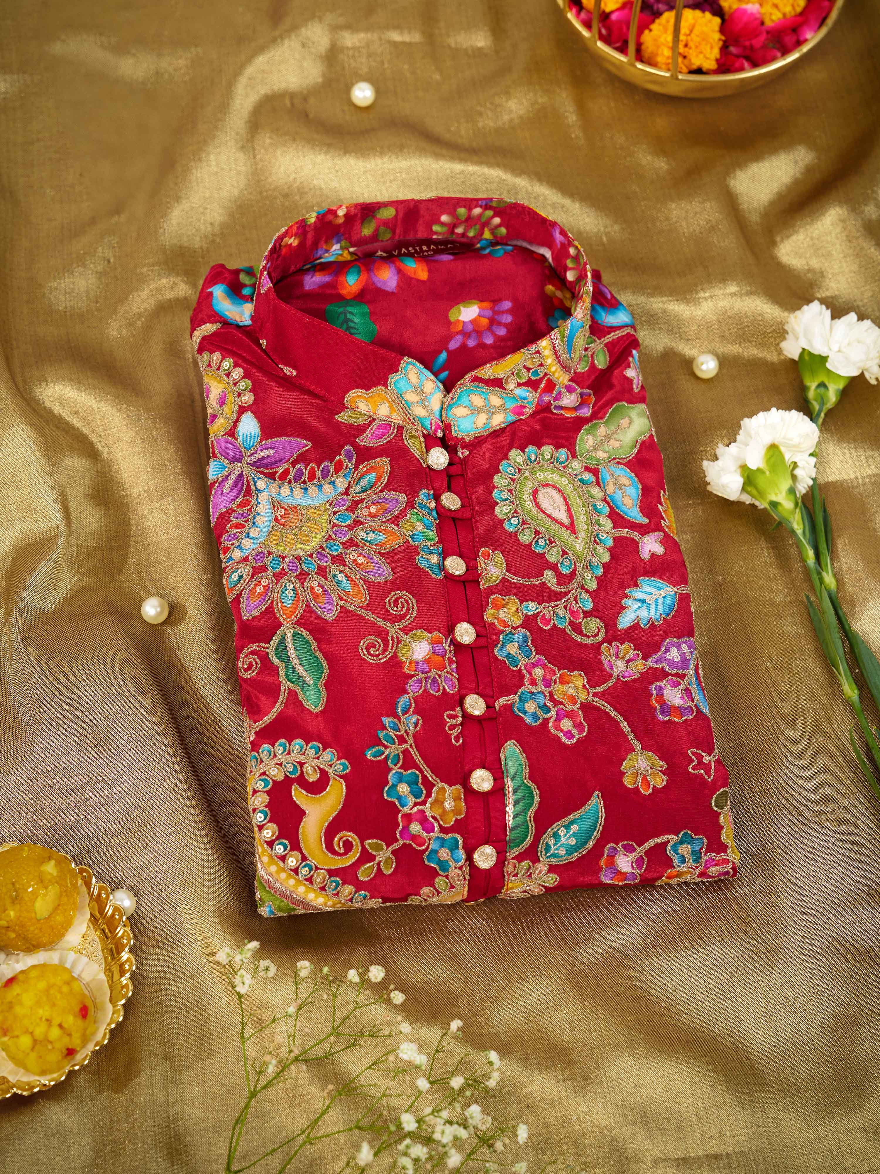 Men's Maroon Zari Embroidered Kurta Rakhi Gift Box for Brother | Premium Festive Gift Set