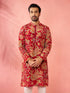 Men’s Maroon Crepe Zari Embroidered Mandarin Collar Kurta with Digital Floral Print