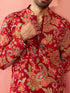 Men’s Maroon Crepe Zari Embroidered Mandarin Collar Kurta with Digital Floral Print