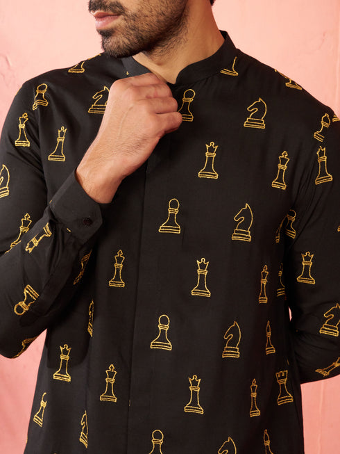 Men's Black Fine Satin Kurta with Cotton Lycra Pant