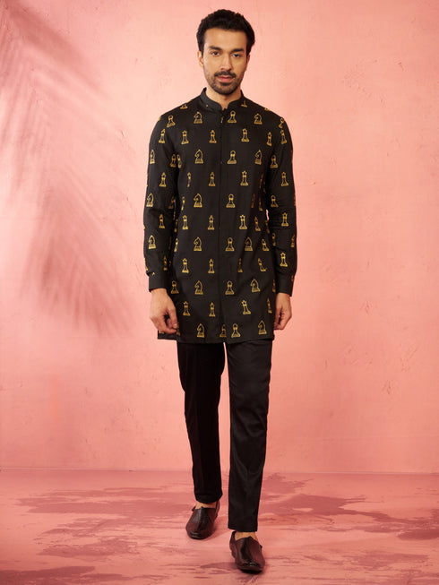 Men's Black Fine Satin Kurta with Cotton Lycra Pant