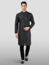 Men's Black Embroidered Kurta with Black Pyjama