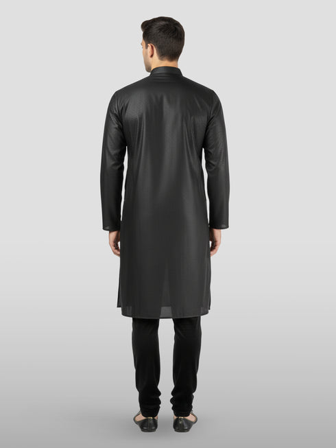 Men's Black Embroidered Kurta with Black Pyjama