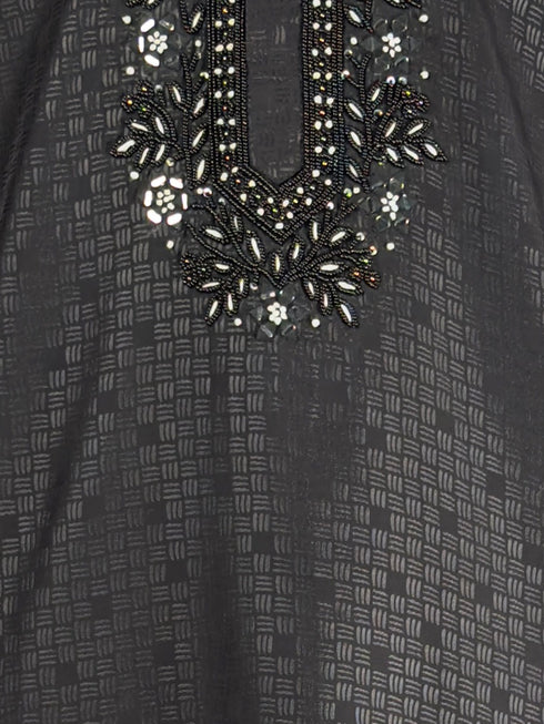 Men's Black Embroidered Kurta with Black Pyjama