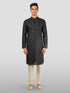Men's Black Embroidered Kurta with Cream Pyjama