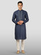 Men's Navy Blue Embroidered Kurta with Cream Pyjama