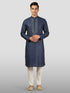 Men's Navy Blue Embroidered Kurta with Cream Pyjama