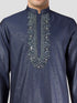 Men's Navy Blue Embroidered Kurta with Cream Pyjama