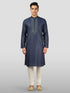 Men's Navy Blue Embroidered Kurta with Cream Pyjama