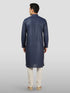 Men's Navy Blue Embroidered Kurta with Cream Pyjama