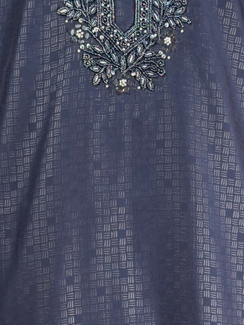 Men's Navy Blue Embroidered Kurta with Cream Pyjama