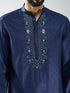 Silk Blend Embroidered Kurta with Black Pyjama