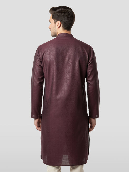 Men's Wine Zudio Emboss Silk Kurta