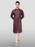 Men's Wine Embroidered Kurta with Cream Pyjama