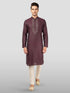 Men's Wine Embroidered Kurta with Cream Pyjama