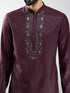 Men Wine Silk Blend Embroidered Kurta with Cream Pyjama