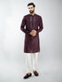 Men Wine Silk Blend Embroidered Kurta with Cream Pyjama