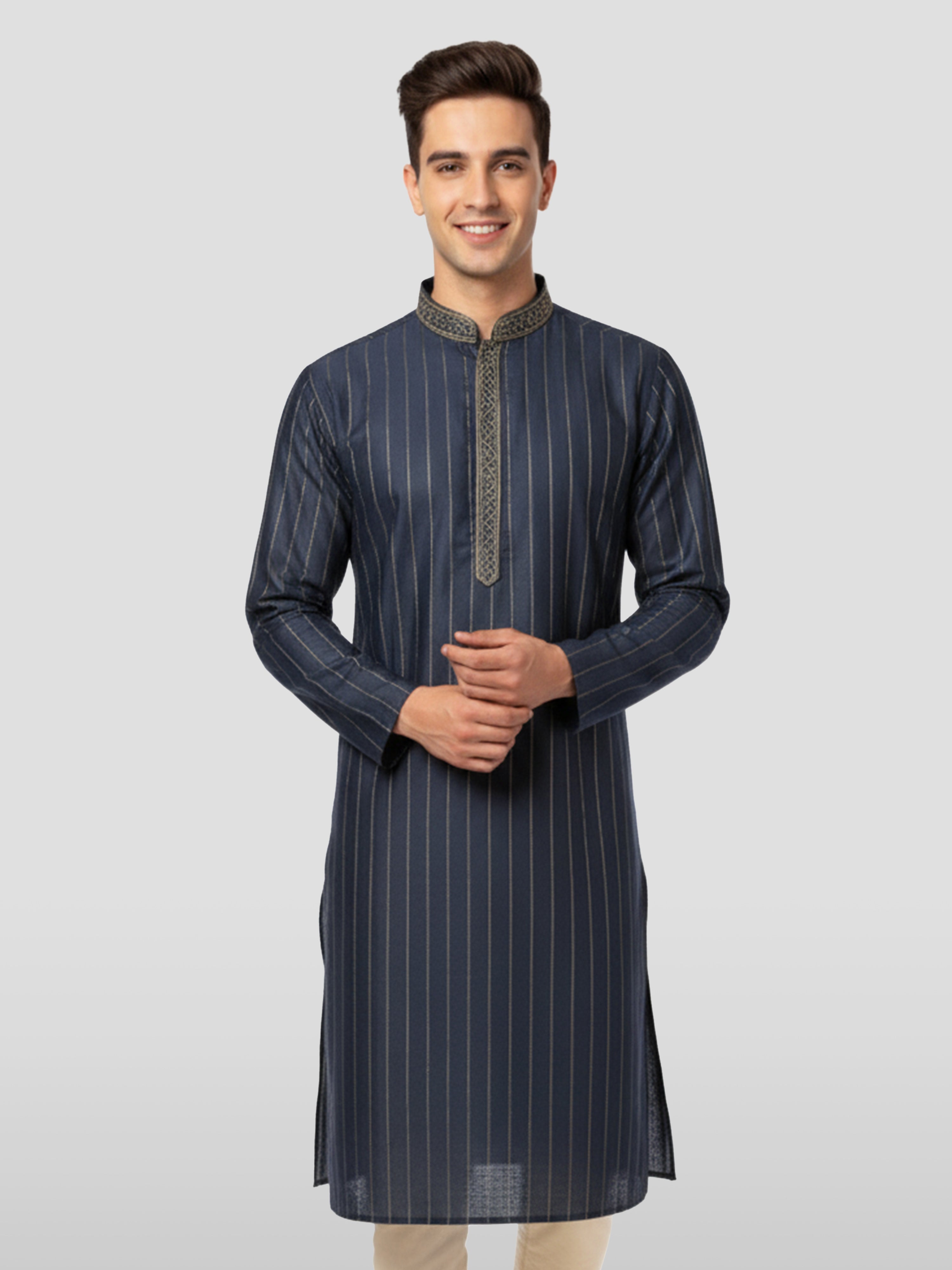 Men's Navy Blue Cotton Kurta