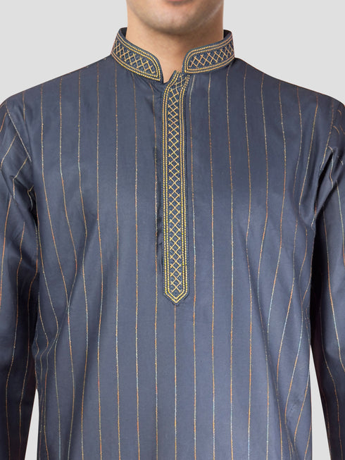 Vastramay Men's Navy Blue Cotton Kurta