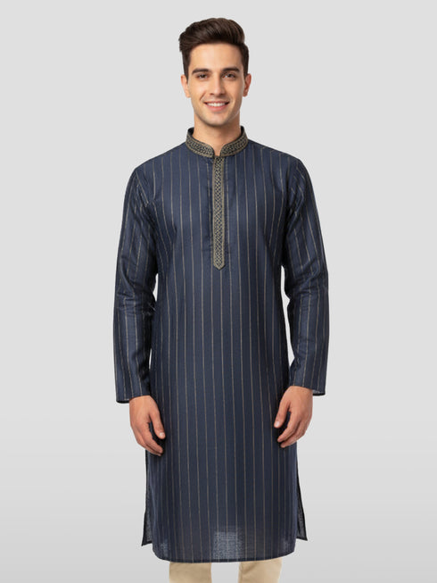 Vastramay Men's Navy Blue Cotton Kurta