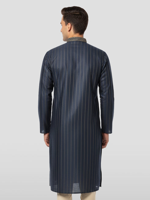 Vastramay Men's Navy Blue Cotton Kurta