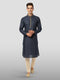 Men's Navy Blue Embroidered Kurta with Cream Pyjama