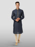 Men's Navy Blue Embroidered Kurta with Cream Pyjama