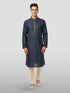 Men's Navy Blue Embroidered Kurta with Cream Pyjama