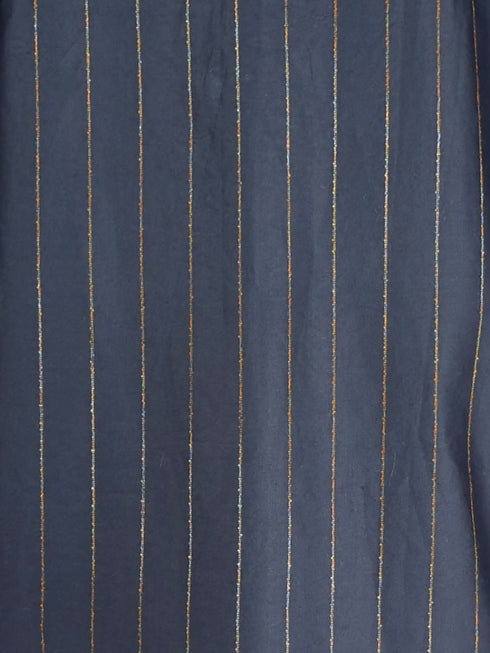 Men's Navy Blue Embroidered Kurta with Cream Pyjama