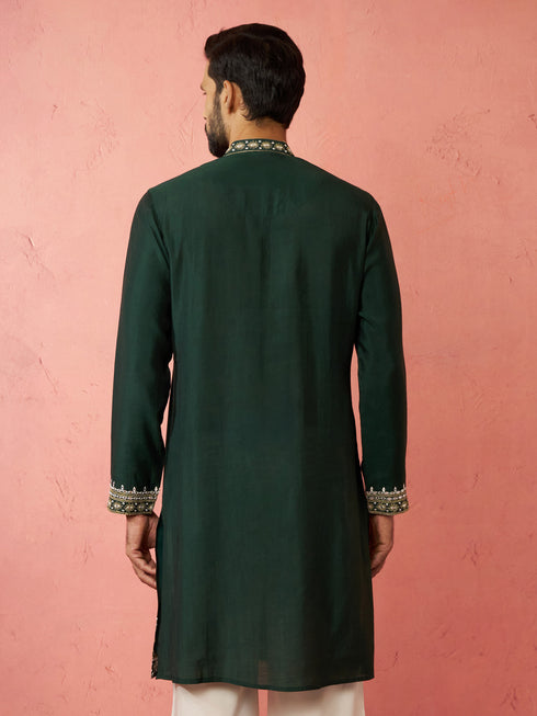 Men's Bottle Green Modal Chanderi Kurta