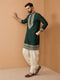 Men Dark Green Chanderi Kurta with Dhoti Festive Ethnic Wear