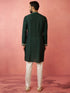 Men's Bottle Green Chanderi Kurta Set with Cream Pyjama