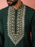 Men's Bottle Green Chanderi Kurta Set with Cream Pant
